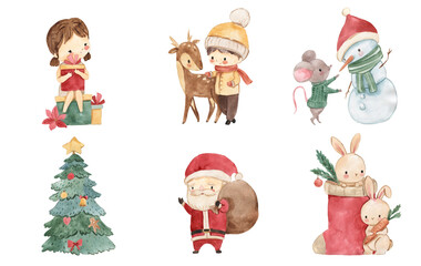 Watercolor Christmas illustration for kids