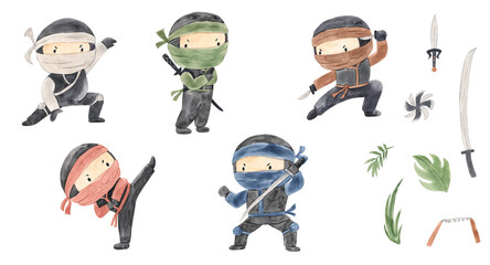 Watercolor ninja illustration for kids © Olga Listopad