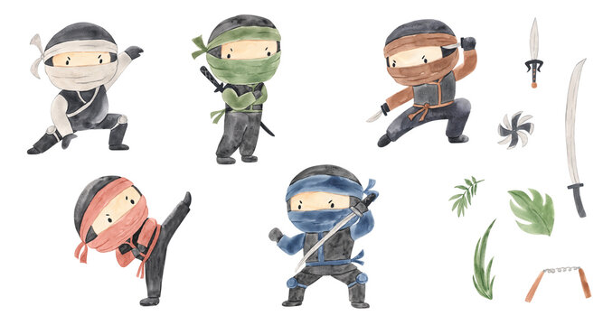 Watercolor ninja illustration for kids