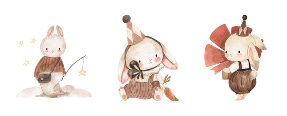 Watercolor boho bunny illustration for kids © Olga Listopad