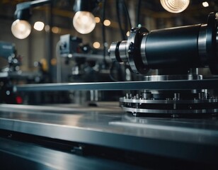 Fototapeta premium Precision milling machines are active in state-of-the-art manufacturing plant, working on components with high efficiency and accuracy. Modern factory workshop for continuous production. Generated AI