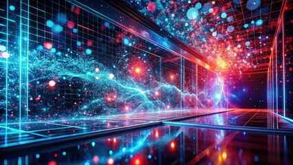 Obraz premium A digital corridor of shimmering data streams and neon lights, creating a mesmerizing and futuristic landscape.