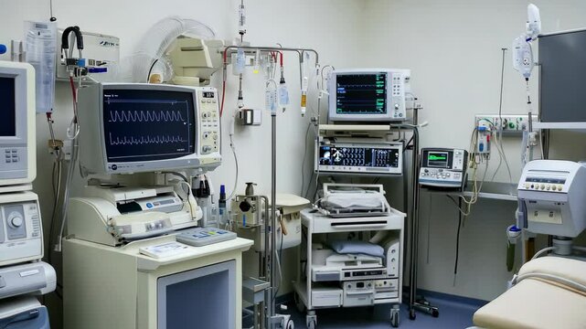 A medical examination room is filled with equipment and technology, showing the latest advancements in healthcare