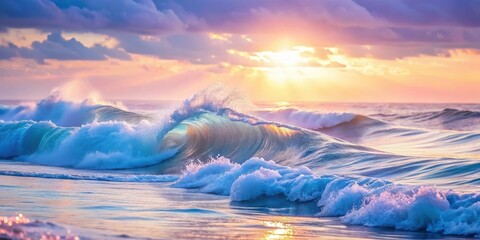 Fototapeta premium A mesmerizing sunrise casts a warm glow on rolling waves, creating a vibrant spectacle of nature's artistry.