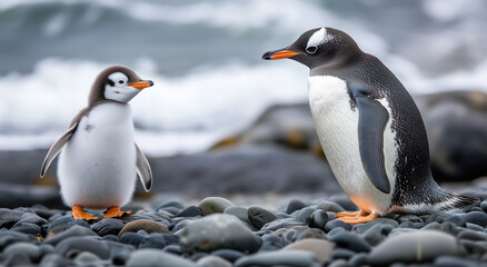 Obraz premium two penguins on the rocks