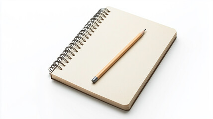 a spiral notebook and pencil on a white background