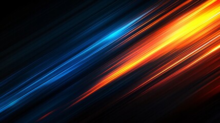 diagonal cutting line Dynamic Data Transfer Visualization on Black and Deep Blue Gradient Background with Vibrant Orange and Blue Light Streaks