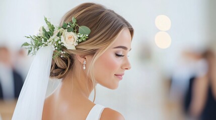 Naklejka premium Elegant Bride Walking Down Aisle Close Up