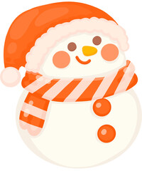 cute snowman wear red santa hat and scarf.cute christmas character. hand drawn illustration.