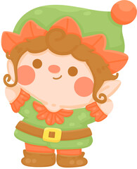 Cute elf boy.cute christmas character handdrawn illustration. hand drawn illustration.