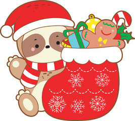 Cute sloth christmas version. Funny baby sloth animal series christmas illustration.