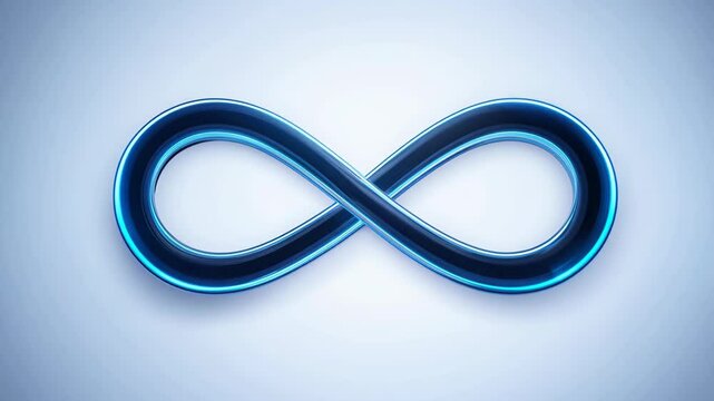 modern infinity symbol with a glowing blue neon outline, set against a soft gradient blue background