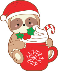 Cute sloth christmas version. Funny baby sloth animal series christmas illustration.