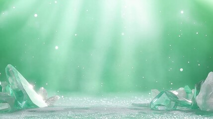 Naklejka premium Ethereal green glow with light strands and crystal accents for background design