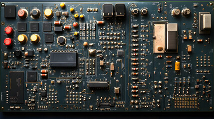 Fototapeta premium Neatly Organized Circuit Board with Precision Components and Clean Layout, Ideal for Technology and Electronics Illustrations