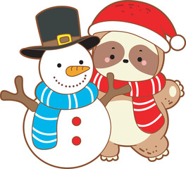 Cute sloth christmas version. Funny baby sloth animal series christmas illustration.