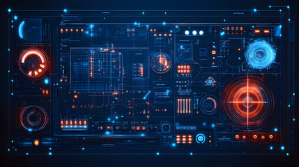 Obraz premium Detailed Digital Blueprint of a Complex Electrical Circuit Diagram with Intricate Connections and Components