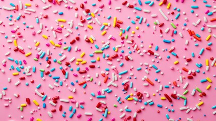 Fototapeta premium Trendy colorful sprinkles pattern on pink background - ideal for design banners, posters, flyers, cards, postcards, covers, and brochures