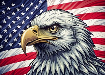 Naklejka premium Monochromatic Vector Illustration of American Eagle with USA Flag Background for Patriotic Themes