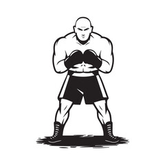 The Boxer's Stance: A powerful silhouette of a determined boxer in fighting stance, ready for the challenge, showcasing strength and resilience.