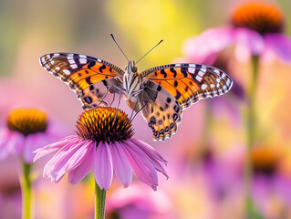 Obraz premium Macro shot of a butterfly perched on a milkweed flower. 
