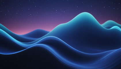 A serene abstract landscape featuring smooth blue waves against a starry night sky, ideal for modern design, tech events, or creative projects.