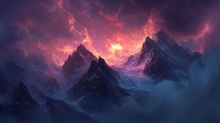 Dramatic Storm Clouds Hovering Over Rugged Mountain Peaks in a Moody Landscape