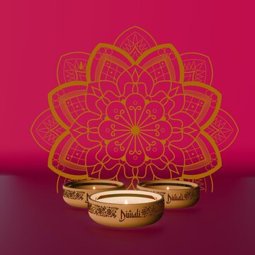 Indian festival of lights Happy Diwali, holiday Background, Diwali celebration greeting card, abstract 3d illustration design.