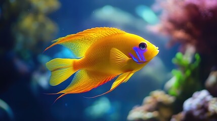 Vibrant Tropical Fish Swimming Gracefully in a Colorful Aquarium Setting