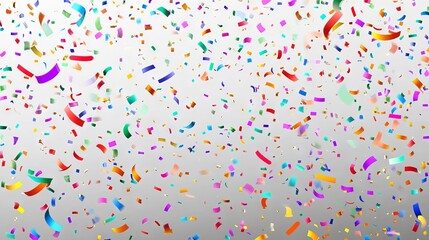 Festive event and party background with lots of colorful tiny confetti and ribbons on transparent background - ideal for celebrations, invitations, and multi-color themes