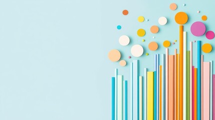 Colorful Bar Graph with Circular Shapes on Light Blue Background