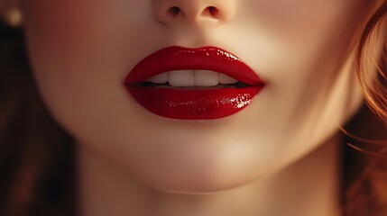 Close up of a woman's lips with red lipstick.