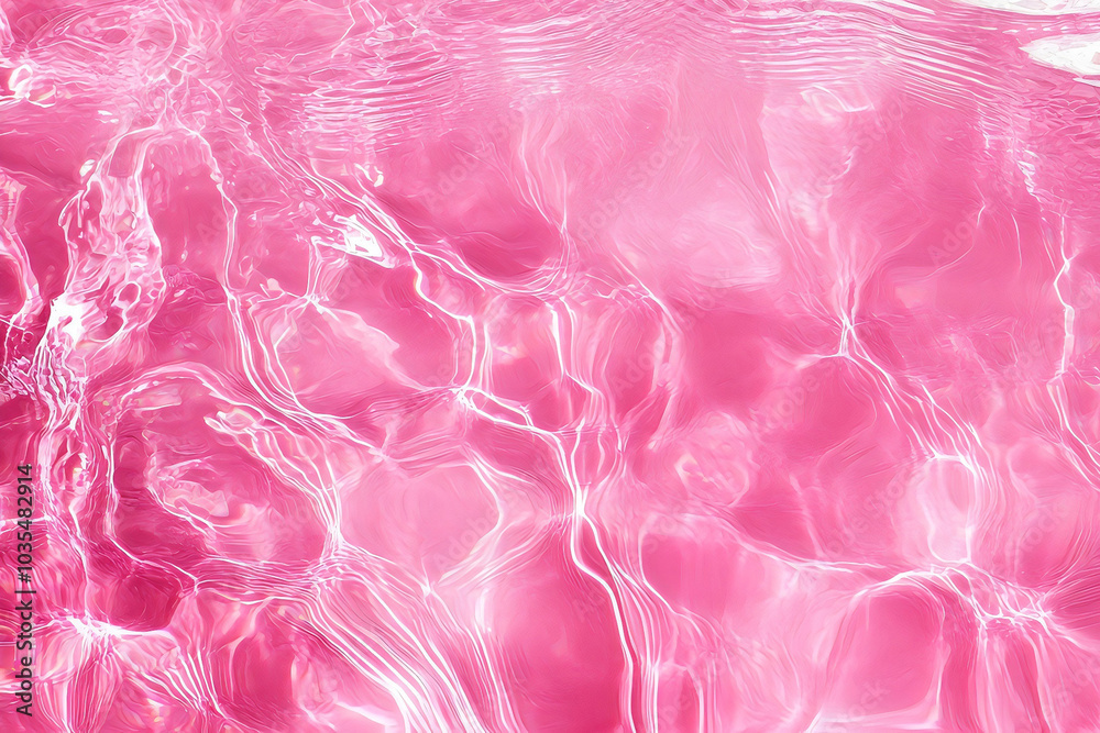 Wall mural clear pink water surface, creating beautiful abstract background texture with waves and light reflec