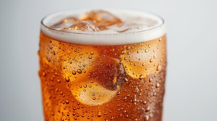 A Chilled Glass of Beer with Frothy Foam and Bubbles on a Clean White Background, Inviting You to Experience the Refreshing Quality