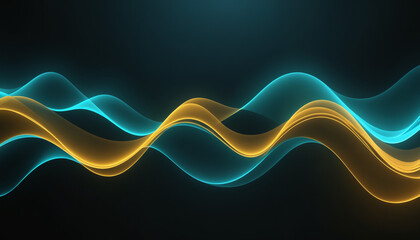 Obraz premium A vibrant abstract composition featuring glowing turquoise and gold waves, ideal for modern design projects, technology themes, and artistic backgrounds.