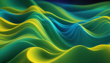 A vibrant abstract wave pattern in blue, green, and yellow, ideal for backgrounds, digital art projects, and promotional materials.