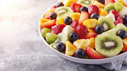 Deliciously Vibrant Fruit Salad Bowl A Colorful Medley of Fresh Fruits Perfect for Summer Refreshment and Healthy Snacking