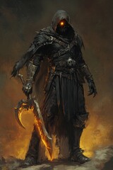 Naklejka premium Grim reaper with scythe. Halloween theme poster.