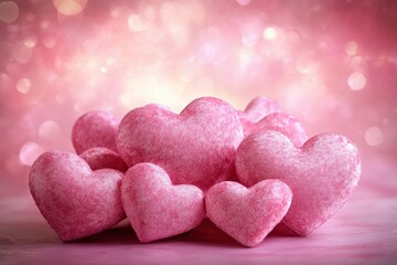Fototapeta premium Beautiful Pink Hearts Arrangement on Soft Background