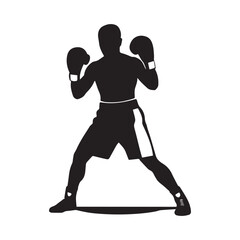 The Boxer's Stance: A powerful silhouette of a determined boxer in fighting stance, ready for the challenge, showcasing strength and resilience.