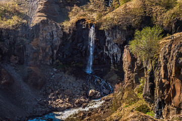nature sceneries along the trail to get to the Hengifoss waterfall, Iceland