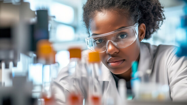 Focused scientist conducting research in modern laboratory setting