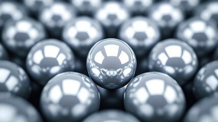 Study the mechanisms of diffusion in metals and their impact on alloy formation, Close-up view of shiny metallic spheres reflecting light