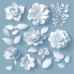 Obraz premium Set Flowers decorative 3d vector papercut
