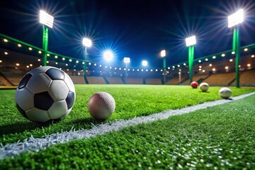 Fototapeta premium Night Photography of Green Astro Turf Mat with Grass Texture for Baseball, Soccer, Football, and Golf Fields