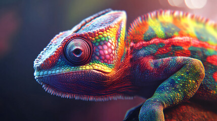A colorful chameleon blending into its surroundings