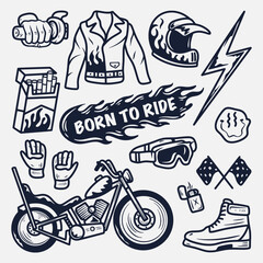 hand drawn motorbike club elements collection, Vector illustration