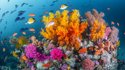 Obraz premium A colorful coral reef teeming with diverse fish