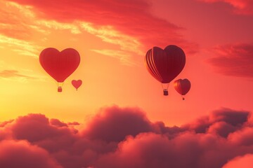 Fototapeta premium Charming Heart-Shaped Hot Air Balloons at Sunset