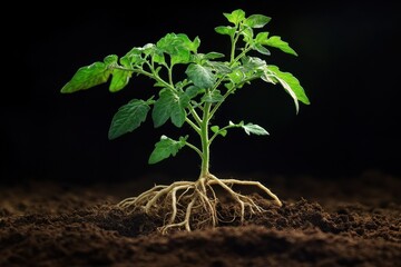 Healthy Young Tomato Plant with Roots Displayed